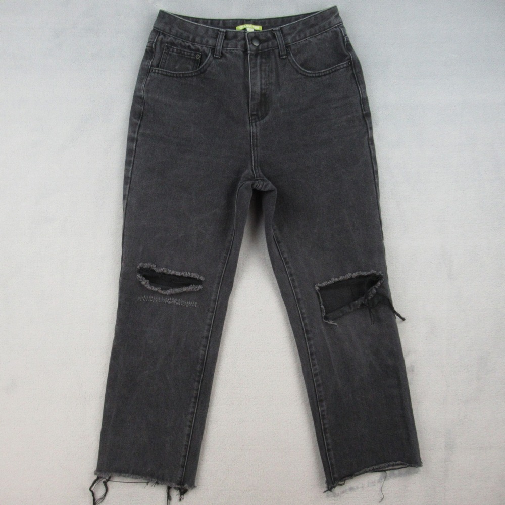 Gianni Bini Jeans Womens 28 Black Distressed Straight Leg Raw Hem High Rise